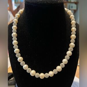 IPS pearl and rhinestone balls necklace 925. 18”long. Classic